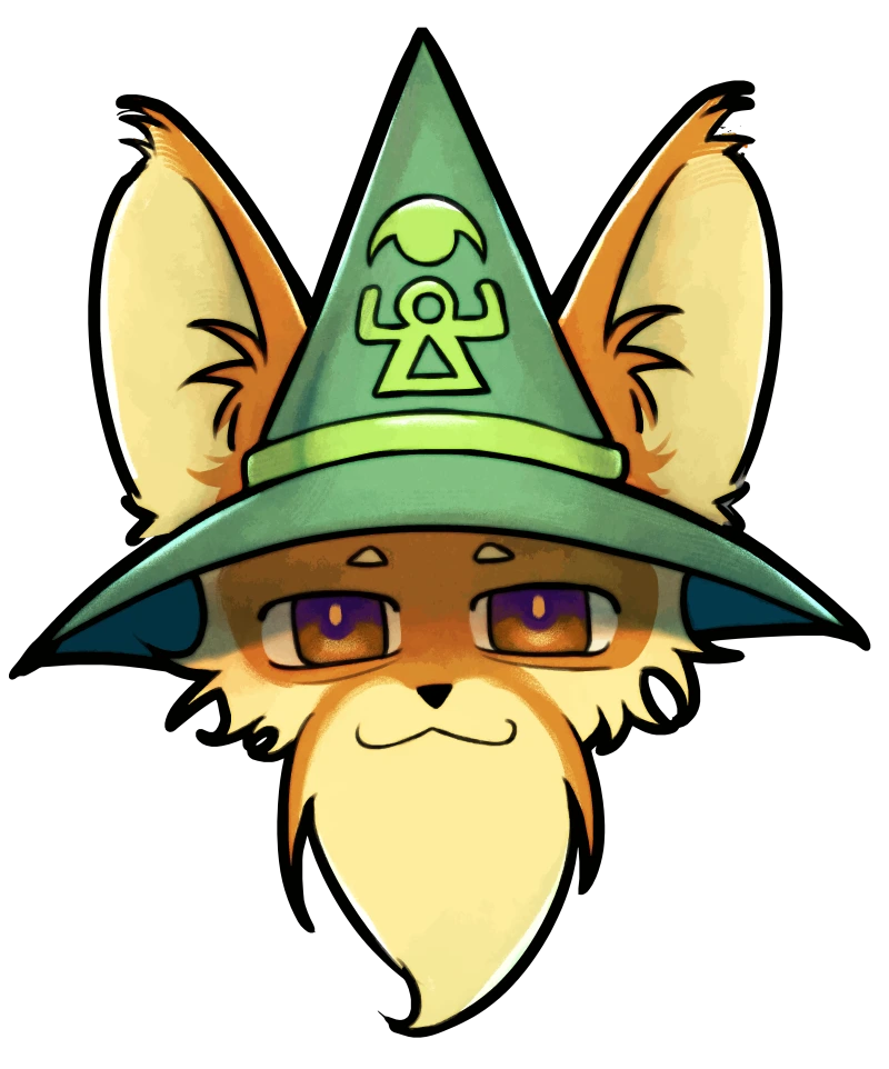 Mago, a fennec fox wearing a wizard's hat